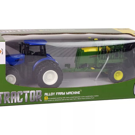 Mėlynas traktorius su presu