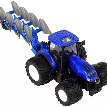 Nuotoliniu būdu valdomas traktorius 1:24 mėlynas plūgas metalinis
