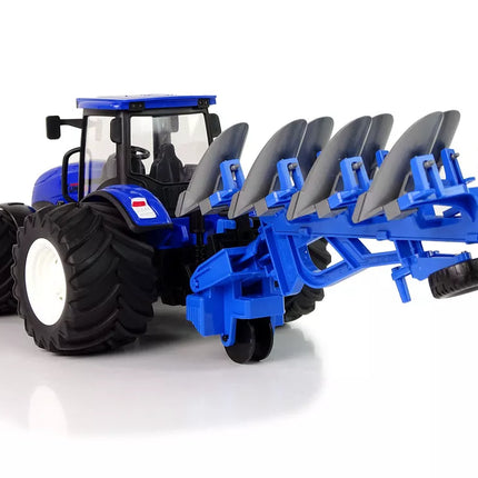 Nuotoliniu būdu valdomas traktorius 1:24 mėlynas plūgas metalinis