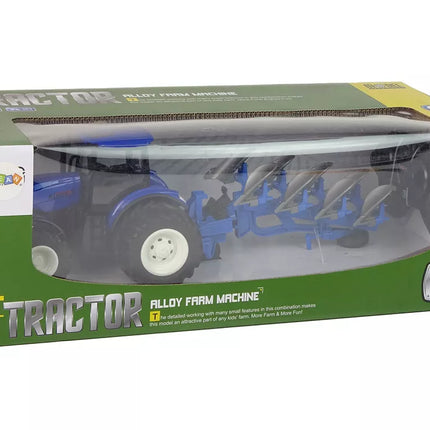 Nuotoliniu būdu valdomas traktorius 1:24 mėlynas plūgas metalinis