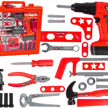 Rankų meistro rinkinys: atsuktuvas, akumuliatorius, plaktukas, pjūklas