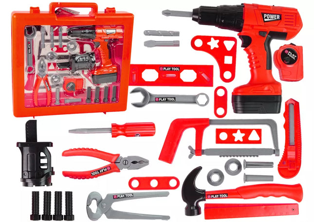 Rankų meistro rinkinys: atsuktuvas, akumuliatorius, plaktukas, pjūklas