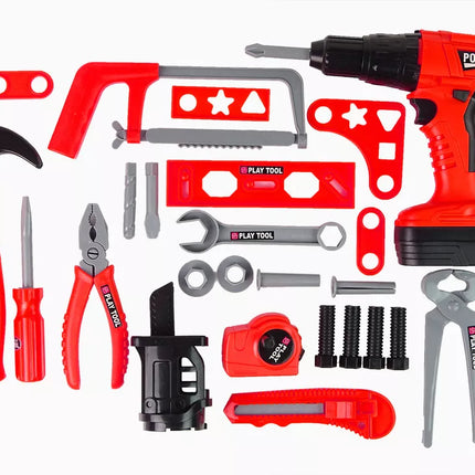 Rankų meistro rinkinys: atsuktuvas, akumuliatorius, plaktukas, pjūklas