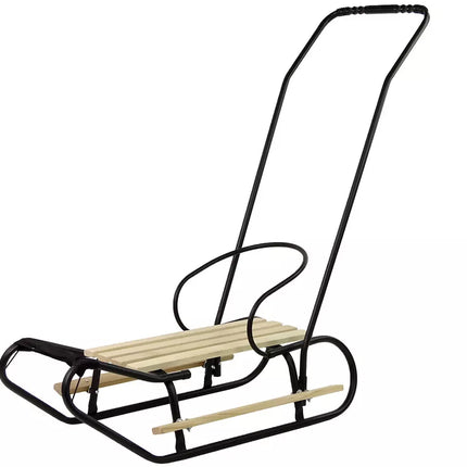 Metalinės rogutės su stūmimo rankena, atlošu ir dirželiu, juodos spalvos