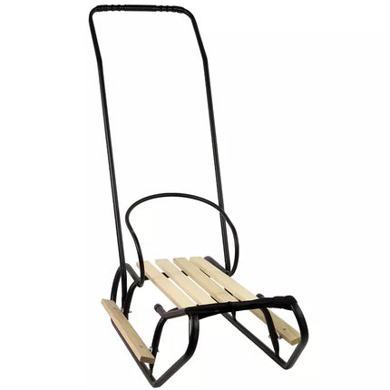 Metalinės rogutės su stūmimo rankena, atlošu ir dirželiu, juodos spalvos