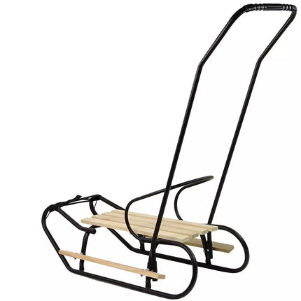 Metalinės rogutės su stūmimo rankena, atlošu ir dirželiu, juodos spalvos