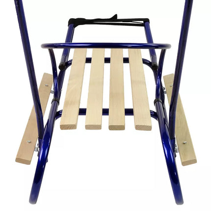 Metalinės rogutės su stūmimo rankena, atlošu ir dirželiu, mėlynos