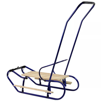 Metalinės rogutės su stūmimo rankena, atlošu ir dirželiu, mėlynos