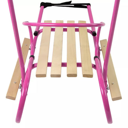 Metalinės rogutės su stūmimo rankena, atlošu ir dirželiu, rožinės