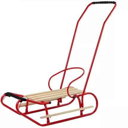 Metalinės rogutės su stūmimo rankena, atlošu ir dirželiu, raudonos