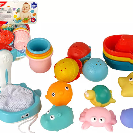 Vandens gyvūnai, guminis tinklelis maudynių rinkinys. Jūrų gyvūnai, 17 vienetų