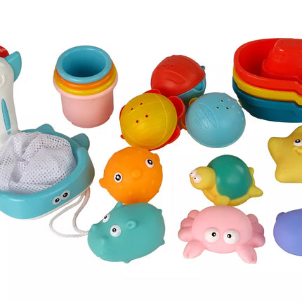 Vandens gyvūnai, guminis tinklelis maudynių rinkinys. Jūrų gyvūnai, 17 vienetų