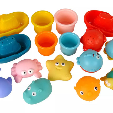 Vandens gyvūnai, guminis tinklelis maudynių rinkinys. Jūrų gyvūnai, 17 vienetų