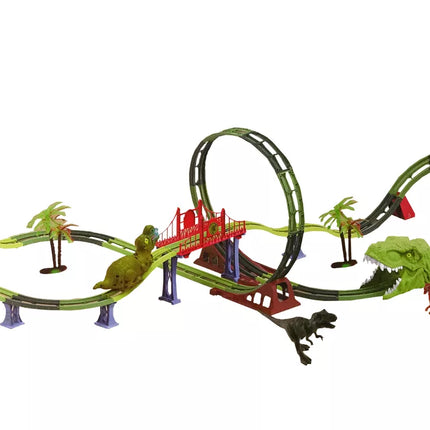 Dinozaurų geležinkelio trasa su garsais, šviesomis ir priedais