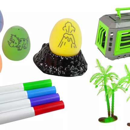 Kūrybinis "Pasidaryk pats" rinkinys: dinozaurų kiaušiniai, skirti dažyti, transporteris