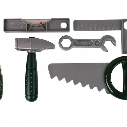 Žalias "Pasidaryk pats" rinkinys su atsuktuvo lagaminėliu ir baterijomis