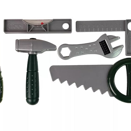 Įrankių rinkinys nešiojamame dėkle, akumuliatorinis gręžtuvas, plaktukas