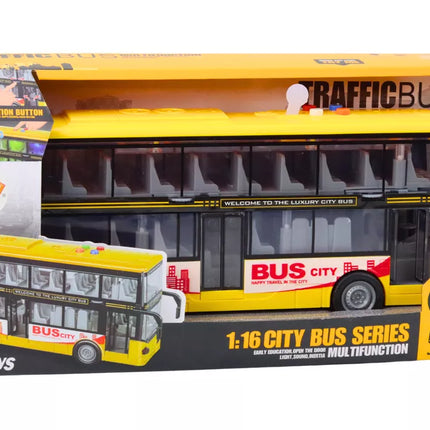 Dviaukštis autobusas 1:16 Šviesos Garsai Frikcinis varymas Geltonas