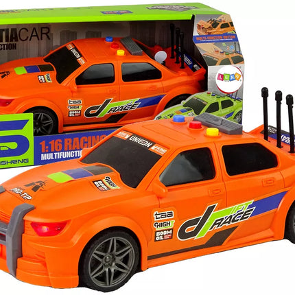 Oranžinis lenktyninis sportinis automobilis su šviesomis ir garsais 1:16