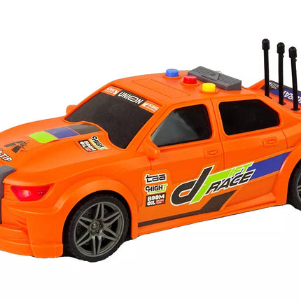 Oranžinis lenktyninis sportinis automobilis su šviesomis ir garsais 1:16