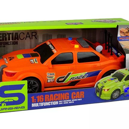 Oranžinis lenktyninis sportinis automobilis su šviesomis ir garsais 1:16