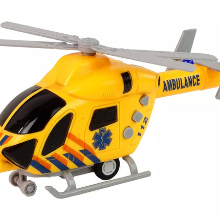 Greitosios pagalbos sraigtasparnis geltonas su garsais, šviesomis ir propeleriais