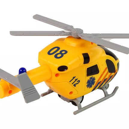 Greitosios pagalbos sraigtasparnis geltonas su garsais, šviesomis ir propeleriais