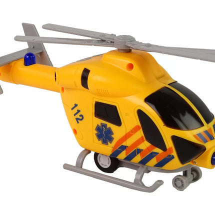 Greitosios pagalbos sraigtasparnis geltonas su garsais, šviesomis ir propeleriais