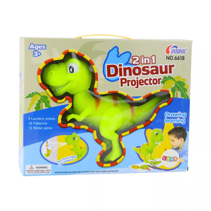 T-Rex Dinozauro projektorius piešimui ir tapybai, 18 paveikslėlių, 2-in-1 žymekliai