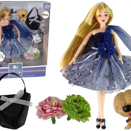 Lėlė Baby Emily su šuniuko rankine ir gėlėmis