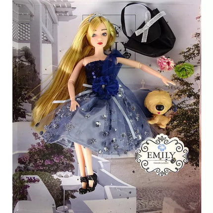 Lėlė Baby Emily su šuniuko rankine ir gėlėmis