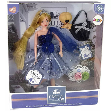 Lėlė Baby Emily su šuniuko rankine ir gėlėmis