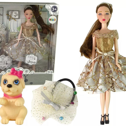 Lėlė vaikams Emilija su šunimi ilgais plaukais