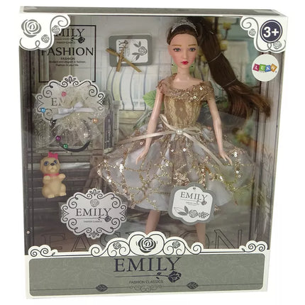 Lėlė vaikams Emilija su šunimi ilgais plaukais