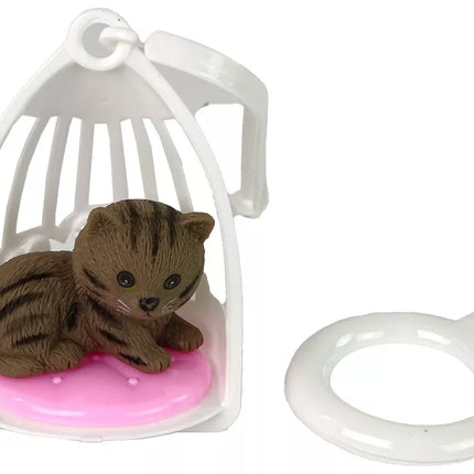 Lėlė Emily, pilki plaukai, kačiukas, sūpynės