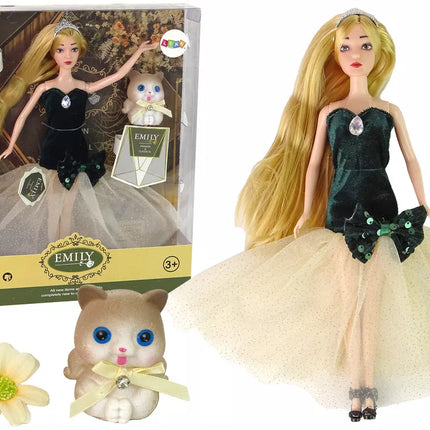 Lėlė Emily ilgais plaukais kačiukas gėlė
