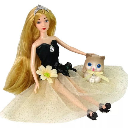 Lėlė Emily ilgais plaukais kačiukas gėlė