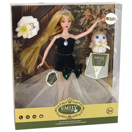 Lėlė Emily ilgais plaukais kačiukas gėlė