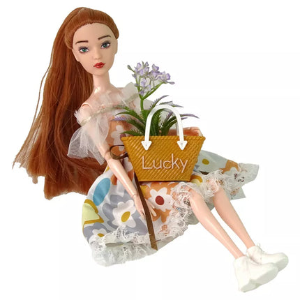 Lėlė Emily, rudeniniai raudoni plaukai, gėlės