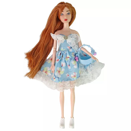 Emily Spring lėlė kūdikis, raudoni plaukai, gėlės