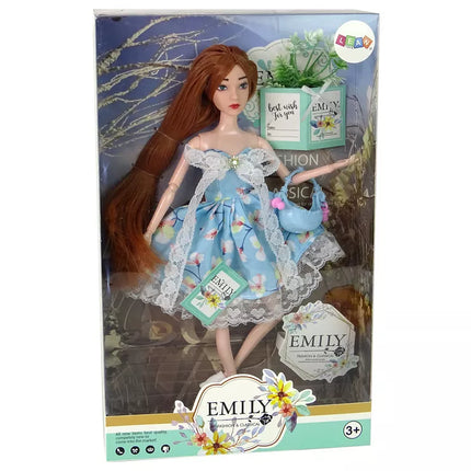 Emily Spring lėlė kūdikis, raudoni plaukai, gėlės
