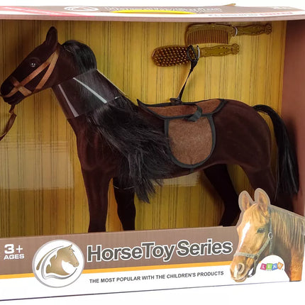 Rudų arklių figūrėlė su šukavimo priedais