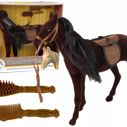 Rudų arklių figūrėlė su šukavimo priedais