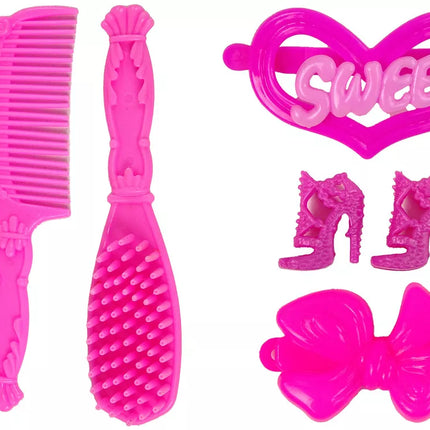 Princesės lėlė su baltuoju poniu figūrėlėmis ir priedais.