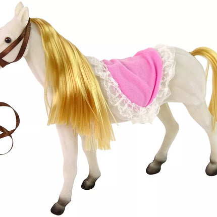 Princesės lėlė su baltuoju poniu figūrėlėmis ir priedais.