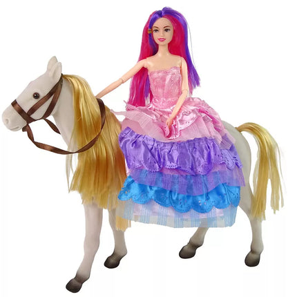 Princesės lėlė su baltuoju poniu figūrėlėmis ir priedais.