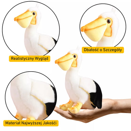 Pliušinis pelikanas, paukštis, talismanas, minkštas žaislas, 24 cm