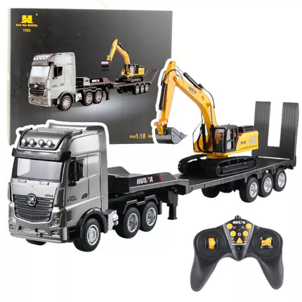 Sunkvežimis su priekaba nuotoliniu būdu valdomas ekskavatorius RC šviesos garsas Huina 1:18