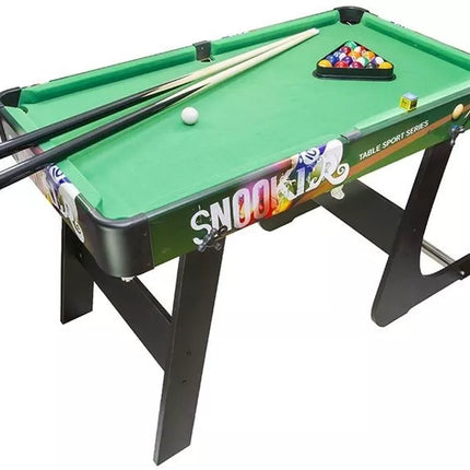 Didelis medinis sulankstomas biliardo stalas su kamuoliukais