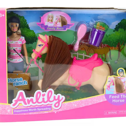 Anlily žokėjos lėlės rinkinys su žirgo priedais